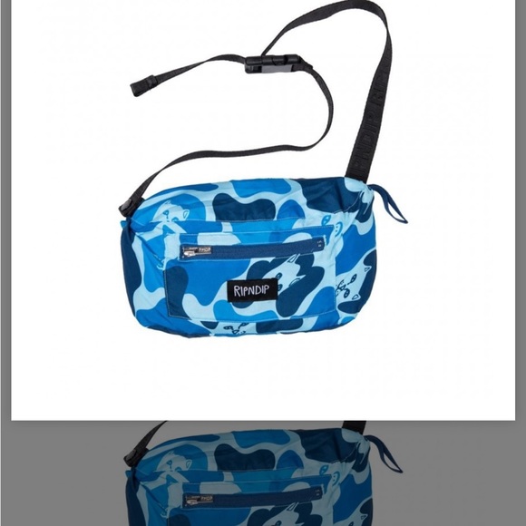 RARE RIPNDIP Nerm Cat Camo Packable Anorak Hooded Windbreaker Medium Blue - Picture 6 of 8